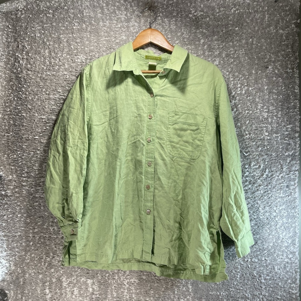 Sigrid Olsen Tunic Top Womens 1X Linen Green Shirt Beach Coastal Boho